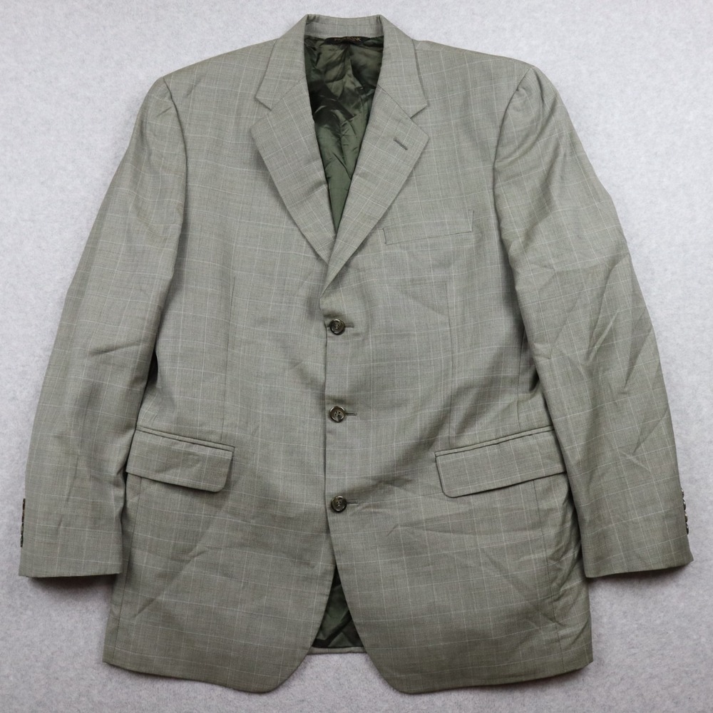 Jos A Bank Blazer Mens 44L Wool‎ 3-Button Suit Jacket Coat Business Gray Plaid